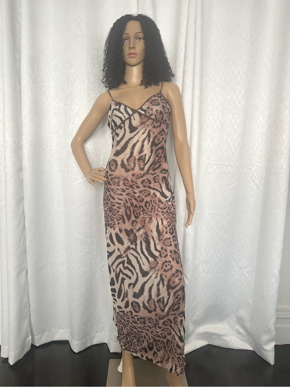 Mesh Animal Print Maxi Dress in Blush Brown